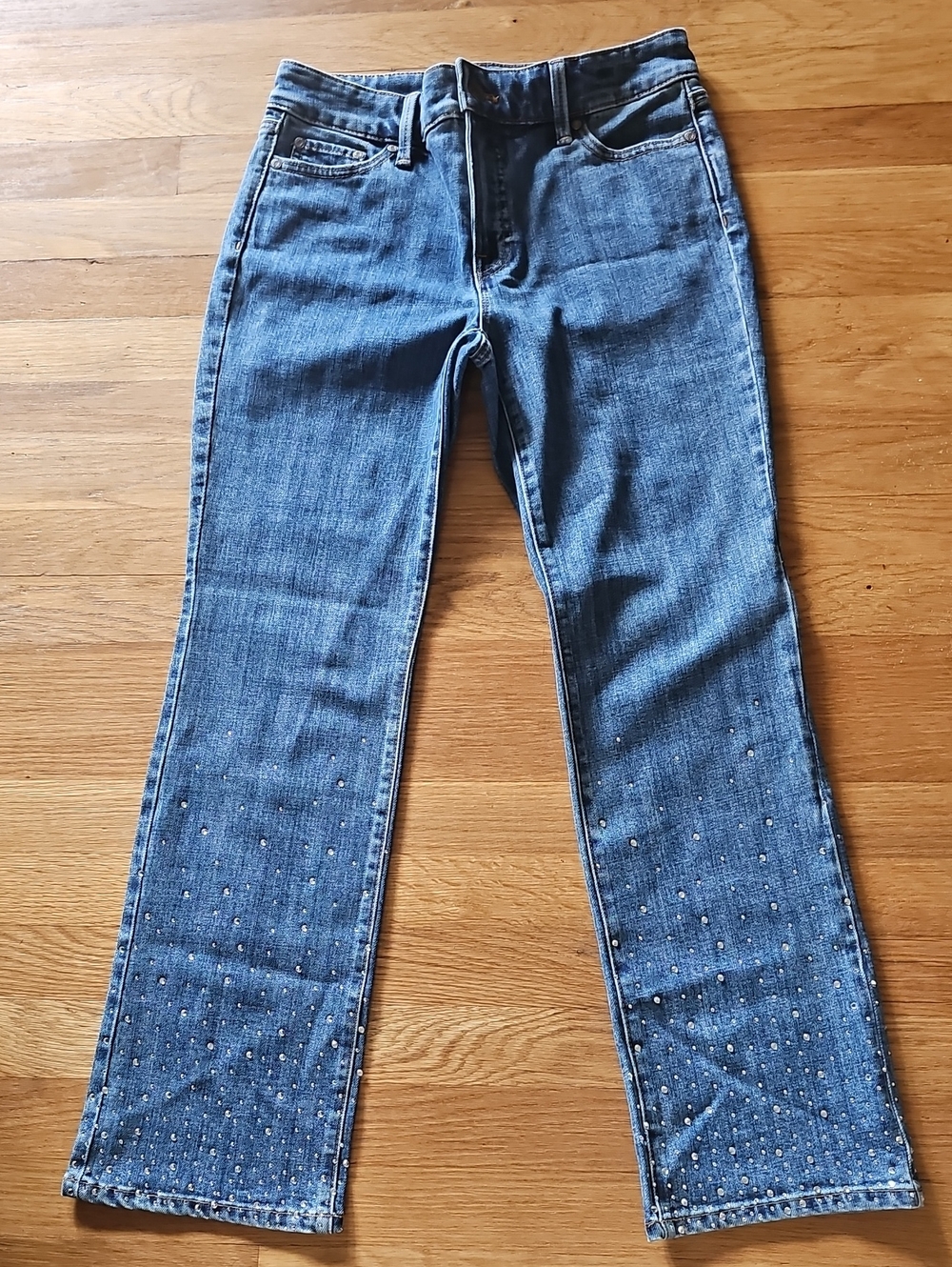 Talbots Straight Leg Simply Flattering Sparkly Rhinestone Jeans Women's 4 Petite